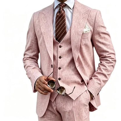 Men's Suit Customized 3 Piece Blazer Vest Pant Linen Set Full Man Terno Linen Suit Notched Lapel Casual Tuxedo Summer Wedding