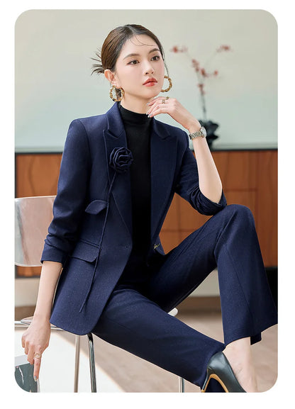 Hot Selling Autumn Winter Women's Professional Suit New Fashion Formal Slim Blazer And Trousers Two Piece Work Uniform