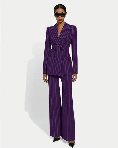 Black Stripe Double Breasted Women Blazer Sets Fashion Slim Pants Suits Custom Made Clothing