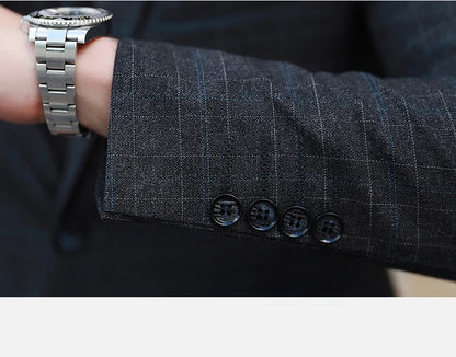 Men's Autumn Winter Trendy Three-Piece Suit Set Slim Fit Stylish Vest Trousers Ensemble Handsome Personality Wardrobe Essential