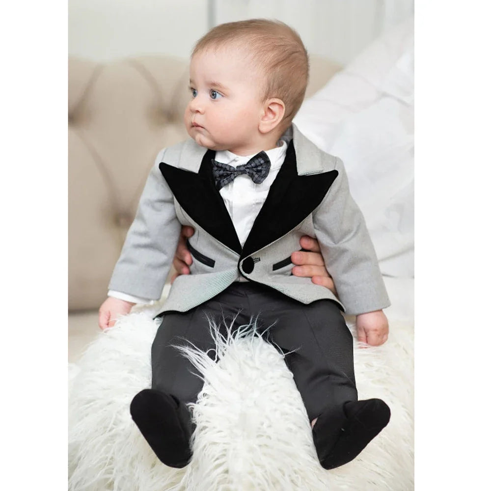Fashion Boy Infant Suits Formal Wedding Tuxedo 2 Piece Peak Lapel One Button Blazer Sets Photography Costume Kids Clothes