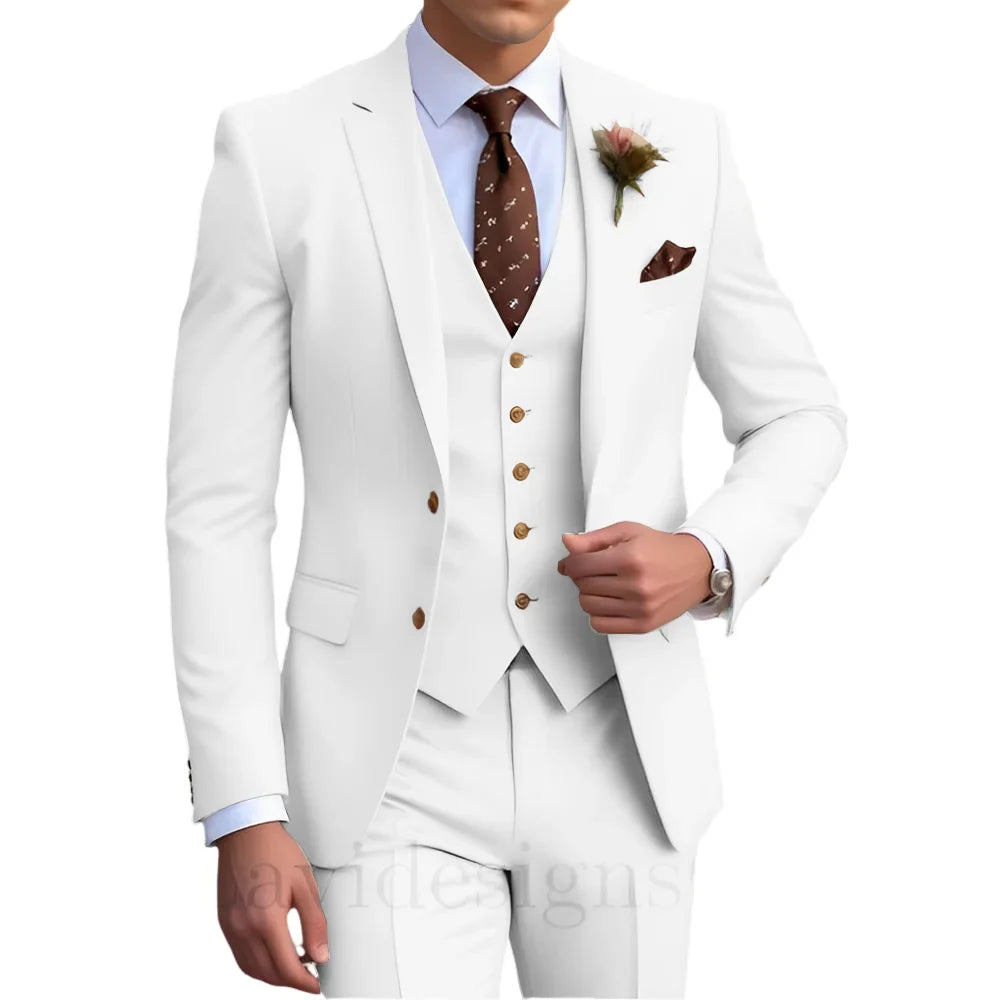 Elegant Men's Wedding Tuxedo Slim Blazer Pants Vest 3 piece Suit XS-5XL Custom Youth Suit 2025 New Style Suits