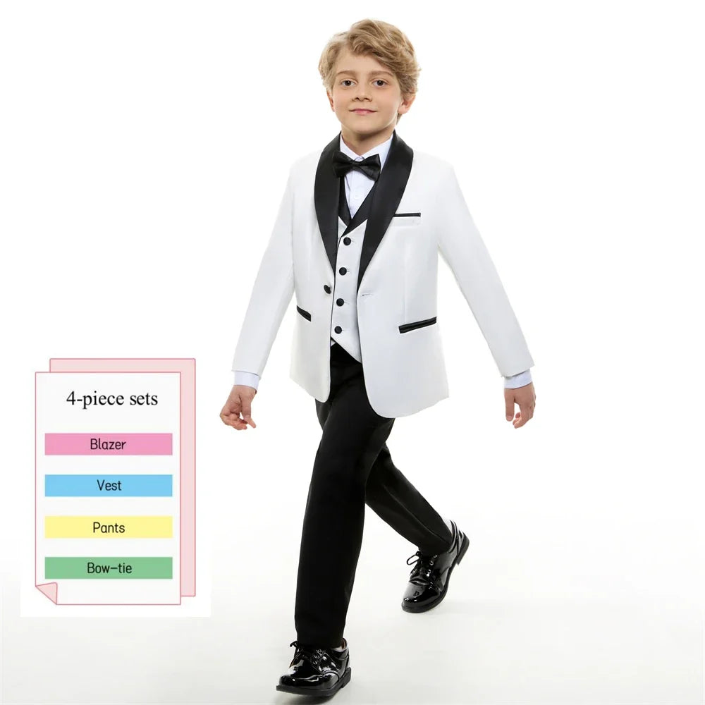 Boys 4-Piece Formal Suit Set – Single Breasted Peaked Lapel Kids Tuxedo for Weddings & Special Occasions