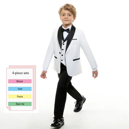 Boys 4-Piece Formal Suit Set – Single Breasted Peaked Lapel Kids Tuxedo for Weddings & Special Occasions