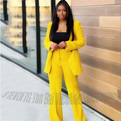 Modern Elegant Women's Two Pieces Suit Solid Color Slim Fit Single Breasted Blazer Pants Business Office Daily Casual Outfit