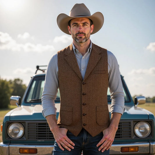 Men's Herringbone Vest – Single Breasted Waistcoat for Formal & Smart Casual Wear