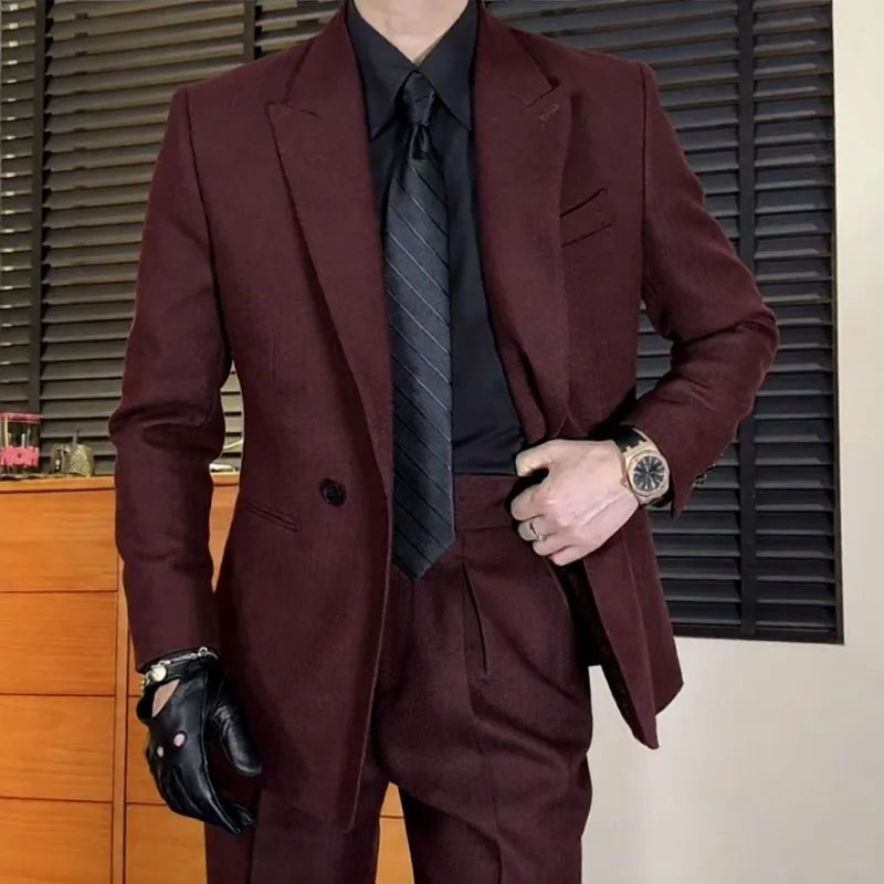 Business Mens Banquet Wedding Suits Set Italian Style Single Button Classic Slim Male Blazers Suit Pant Two-Piece Set Outfits