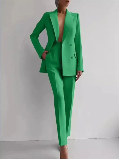 Spring Casual Long Sleeve Suit Set Autumn Elegant Office Lady Solid Slim Tops Blazer Pants Two Piece Sets Women Outfit 2025