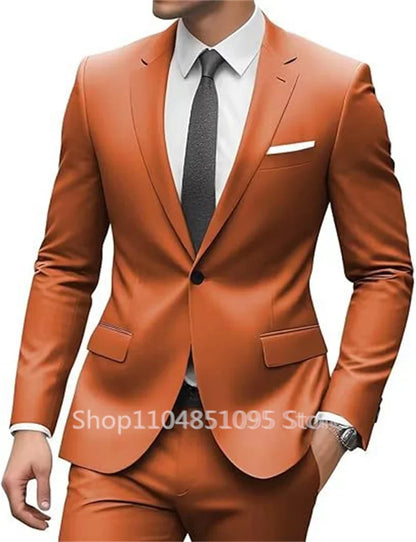 New Solid Slim Fit 2 Piece Wedding Men Suits Groom Tuxedos Formal Suit for Prom Party Busienss Best Man Notch Lapel Blazer Pants