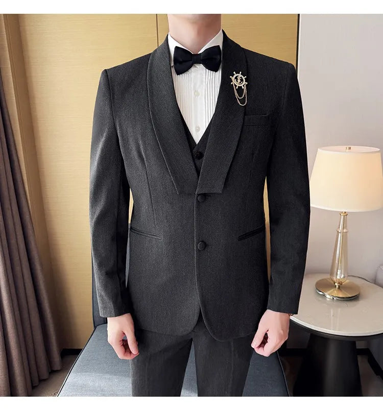 High Quality Casual Business Suit Set Men Slim Fit Social Wedding Groom Formal Set 3 Piece Set (jacket+vest+pant）men Clothing