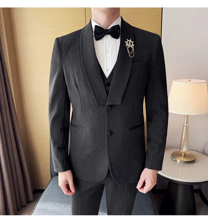 High Quality Casual Business Suit Set Men Slim Fit Social Wedding Groom Formal Set 3 Piece Set (jacket+vest+pant）men Clothing