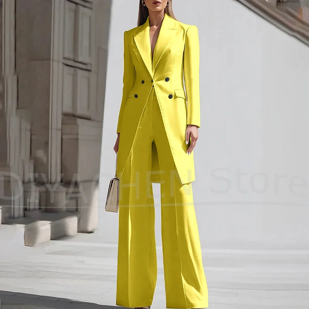 Luxury Women Pants Sets 2 Piece Chic Peak Lapel Double Breasted Outfit Fashion Elegant Daily Casual Party Office Lady Suits