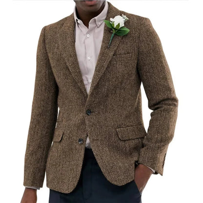 Classic Brown Herringbone Business Men Suits Jacket 1 Piece Groom Wedding  Casual Slim Fit Party Costume Homme Blazer