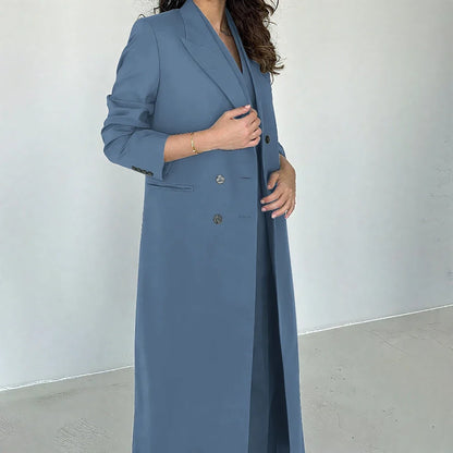 Gray Women Pants Sets 3 Piece Gorgeous Peak Lapel Double Breasted Solid Outfits Fashion Formal X-Long Suits (Blazer+Vest+Pants)