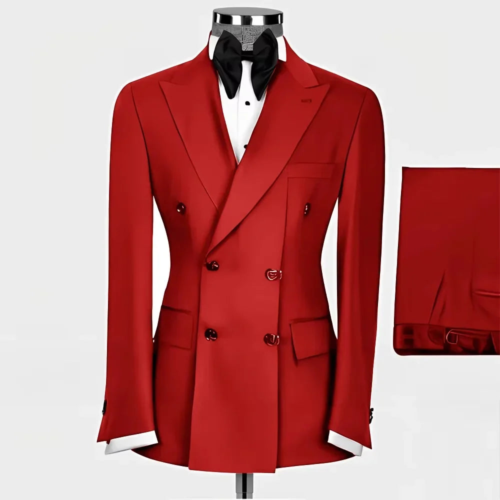 New Style Men Double Breasted Suits 2 Pieces Slim Fit Wedding Tuxedo Set Formal Blazer with Pants Prom Party Groom Office Wear