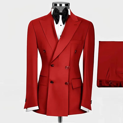 New Style Men Double Breasted Suits 2 Pieces Slim Fit Wedding Tuxedo Set Formal Blazer with Pants Prom Party Groom Office Wear