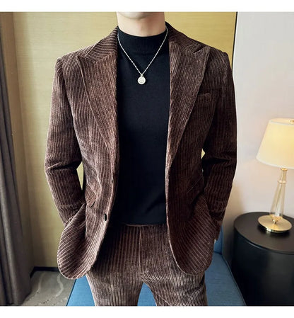 Winter Chenille Velvet Suit Jacket for Men Slim Fit Casual Business Formal Jacket Wedding Groom Social Office Blazer Masculino
