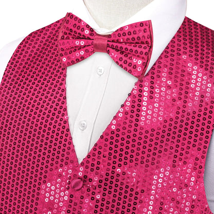Men's Sequin Vest with Matching Bow Tie – Shiny Party Vest for Men