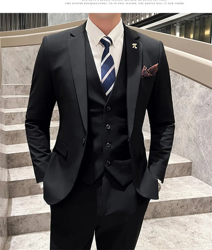 Men's 3-Piece Slim Fit Suit – Smart Casual Blazer, Vest & Pants for Business, Wedding & Formal Occasions
