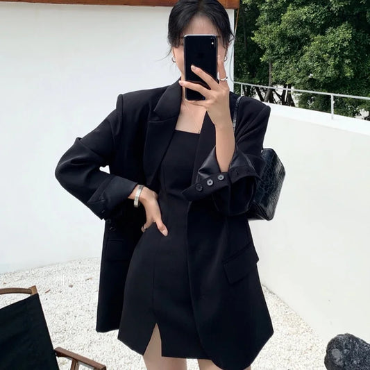Chic Women's Suit Jacket Loose Versatile Stylish Design Autumn New Arrival Button up Long Sleeve V-Neck  Color
