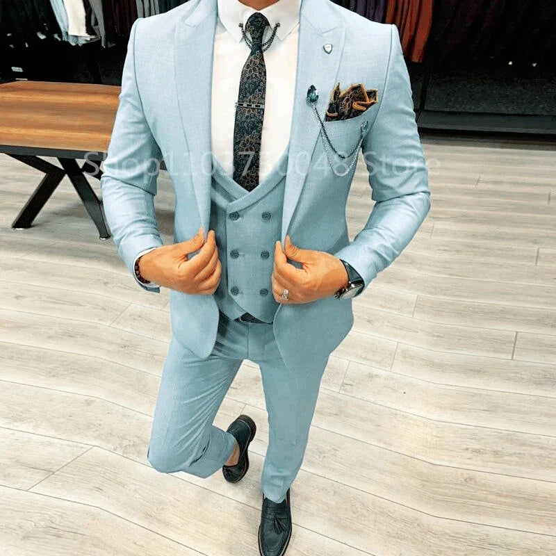 High-End Slim Fit 3 Pcs Set Formal Wedding Suits for Men Casual Business Groom Tuxedos with Jacket Vest Pants for Party Prom