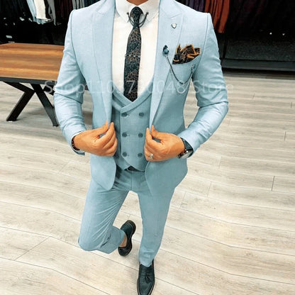 High-End Slim Fit 3 Pcs Set Formal Wedding Suits for Men Casual Business Groom Tuxedos with Jacket Vest Pants for Party Prom