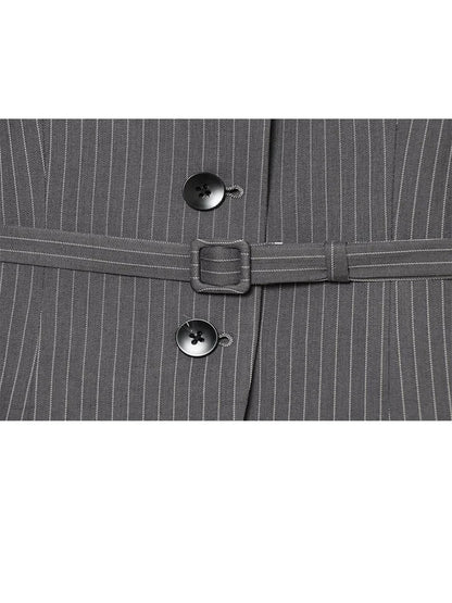 Elegant Women's Striped Blazer With Belt 2026 Spring Autumn Lapel Long Sleeves Single Breasted Slim Trendy Office Lady Suit