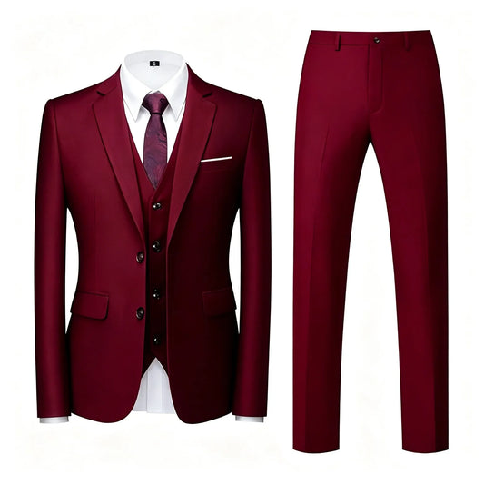 Costume Homme Formel d'Affaires de Marque Haut de Gamme (Veste + Gilet + Pantalon) 3 Pièces Robe de Mariage pour Marié Couleur Unie