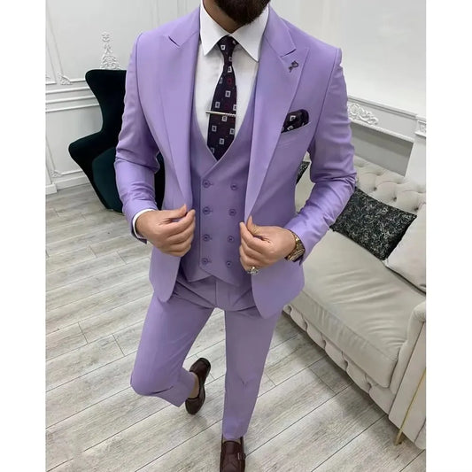 Men's Slim Fit 3-Piece Formal Suit Set with Peak Lapel – Wedding, Party & Prom