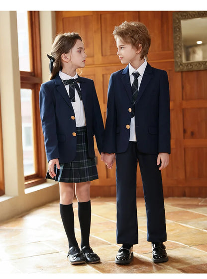 Girls Jacket Plaid Skirts Suits Boys Blazer Formal Dress Toddler Student Clothes Sets Children School Uniform Kids Class Outfits