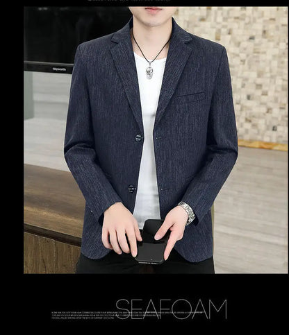 Blazer Men's Business Gentleman Korean Wedding Fashion Trend, Slim Fit, Breathable, Striped, Versatile, High-end Casual Blazer