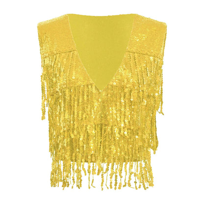 Women's Fringe Vest Clubwear Jazz Modern Dance Waistcoat Glitter Tassel Sleeveless Jacket Sequins Vests Music Festival Costumes