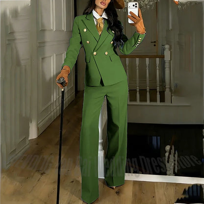 Navy Blue Women's Suit Regular Fitted Customized Peaked Lapel Blazer Professional Outfit(Jacket+Pants) Office Lady Daily Set