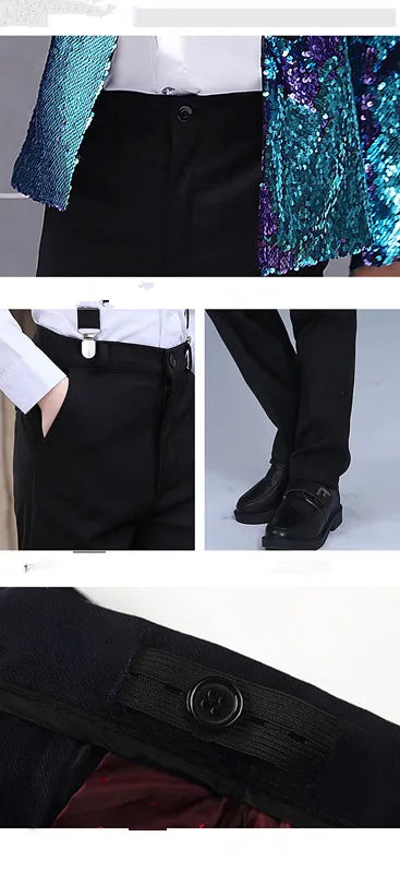 Boys Gradient Sequins Formal Wedding Birthday Party Suits Kids Jacket pants Bowtie 3pcs Price Piano Performance Costume