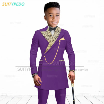 Luxury Boy's Suit Set Homecoming Party Kids Jackets Tailor-made Slim Fit Blazer Pants 2 Pieces Wedding Party Children Tuxedos