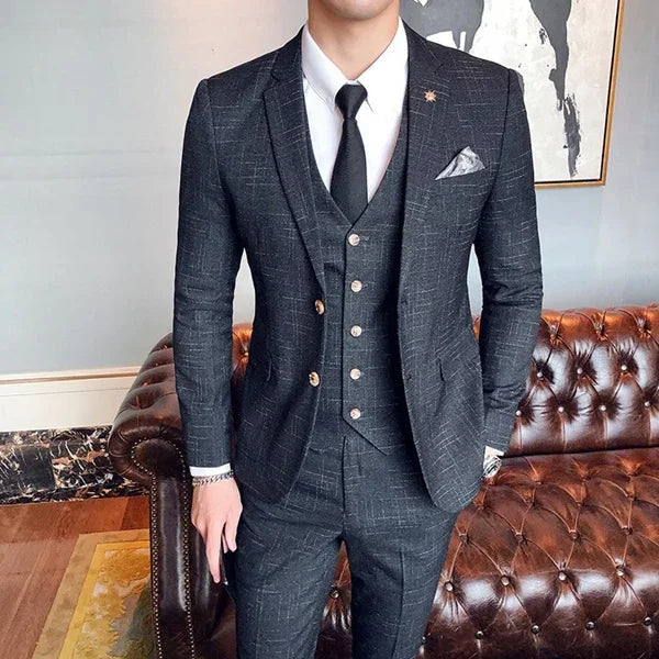 Men's 3-Piece Formal Suit Slim Fit Blazer Vest Pants for Wedding Business Smart Casual