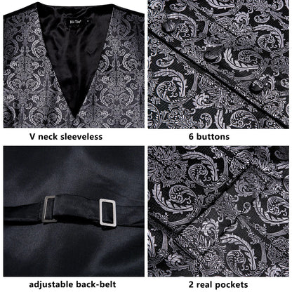 Men's Floral Paisley Vest and Tie Set – Formal Waistcoat with Necktie and Pocket Square for Weddings and Business Events