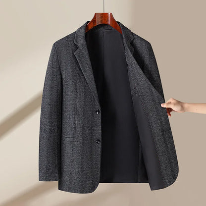 Men's 2024 Business Casual Single Suit Jacket High Quality Herringbone Wool Blend Single Breasted Stylish Handsome Line Bag