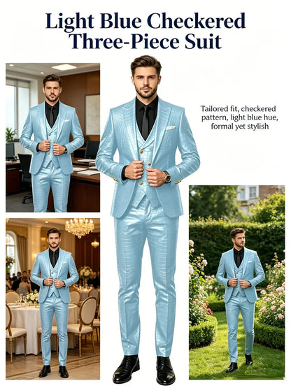 Men's 3 Piece Suit Crocodile Pattern Prime PU Leather Single Breasted Gold Buttons Slim Fit Wedding Dinner Party Formal Outfit ﻿