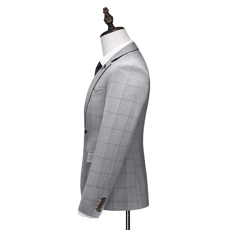 Business Casual Plaid (suit + Vest + Trousers) High-end Fashion Handsome Button Suit Korean Version Slim-fit Three-piece Set