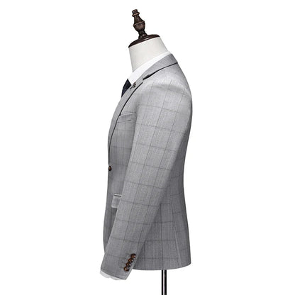 Business Casual Plaid (suit + Vest + Trousers) High-end Fashion Handsome Button Suit Korean Version Slim-fit Three-piece Set
