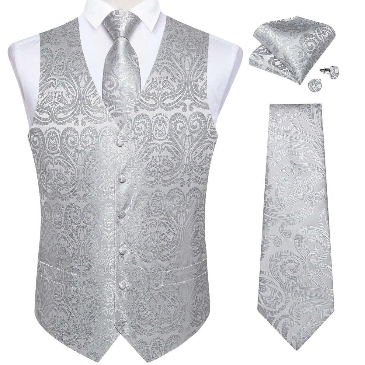 Men's Suit Vest and Tie Set – Single Breasted Waistcoat with Necktie and Pocket Square for Weddings and Business Events