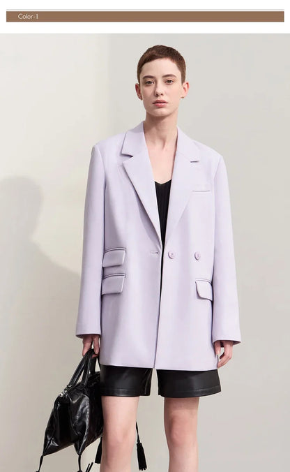 Blazers For Women 2026 Autumn New Black Jacket Notched Double Buckle Loose Mid-length Office Lady Versatile Jackets12453040
