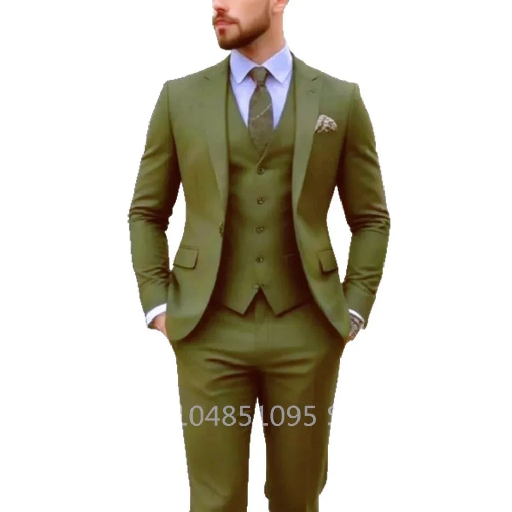 Men's 3-Piece Slim Fit Suit – Blazer, Vest & Pants Set for Wedding & Business