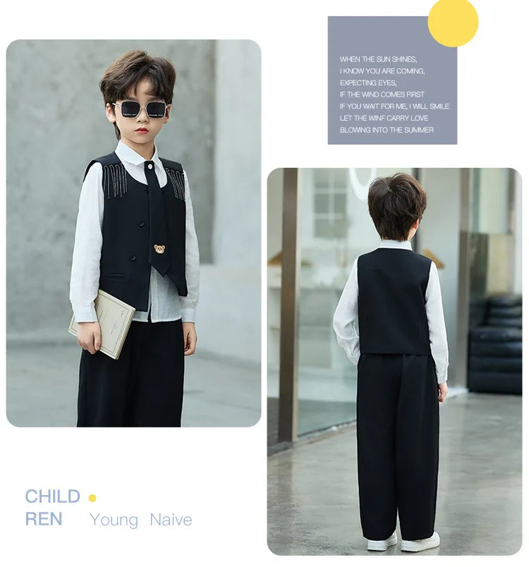 Children's New Chinese Style Clothing Set Fower Boys Baby's First Birthday Party Dress Kids Host Catwalk Performance Costume