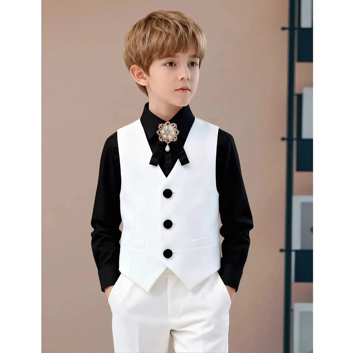 Boys Pure White Suit Set Kids Wedding Birthday Ceremony Party Performance Costume Childre's Piano Performance Costume