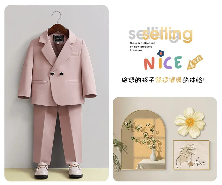 Children Formal Pink Wedding Dress Flower Boys Photography Suit Kids Stage Performance Outfit Baby Birthday Ceremony Costume