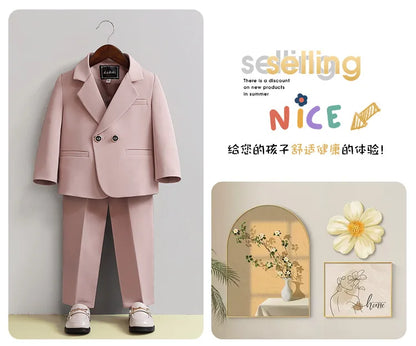 Children Formal Pink Wedding Dress Flower Boys Photography Suit Kids Stage Performance Outfit Baby Birthday Ceremony Costume