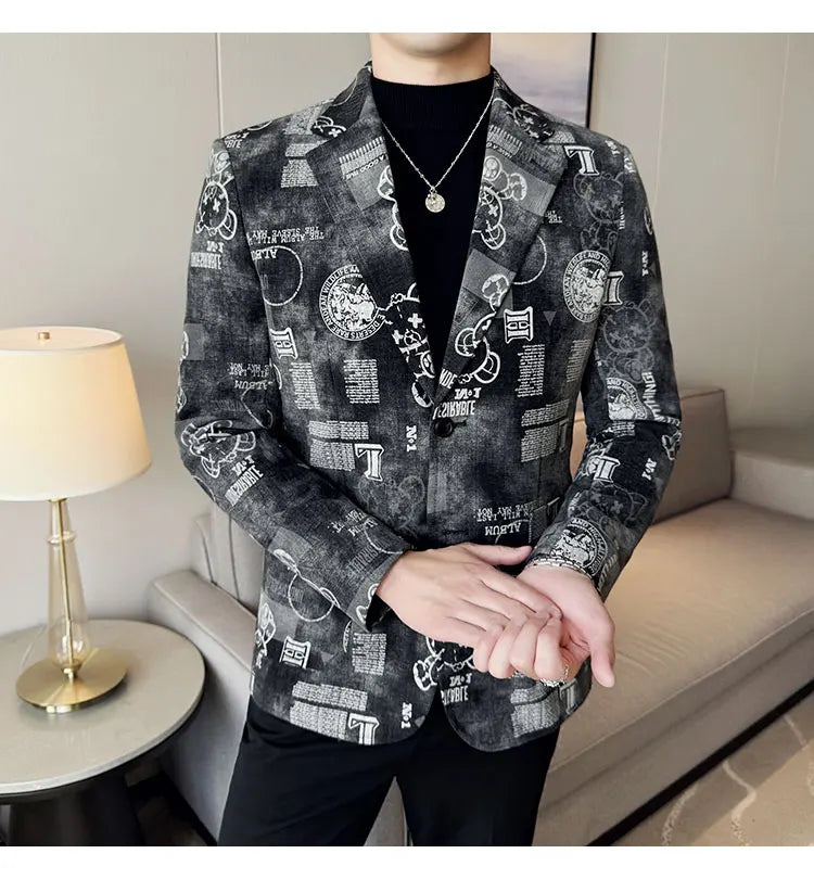 2024 Autumn Winter Jacquard Denim Suit Jacket for Men Fashion Business Casual Blazers Streetwear Social Men Clothing
