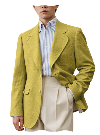 Men's Linen Blend Blazer – Single Breasted Casual Business Jacket for Office & Summer Occasions